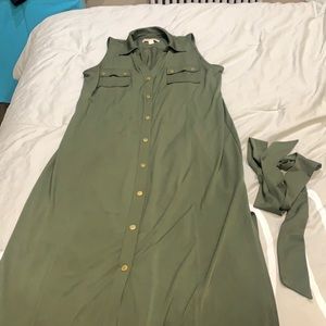 Olive green Michael Kors sleeveless maxi dress